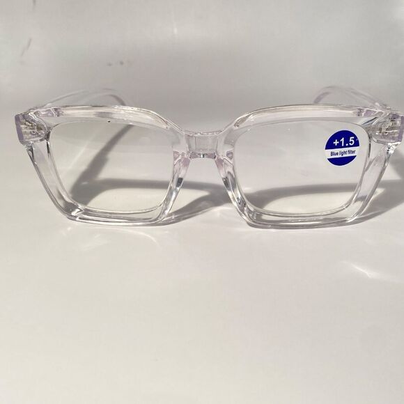 1556 Claudia Square Concave 1.5 NEW Clear Reading Glasses Blue Light Filter - Picture 3 of 9